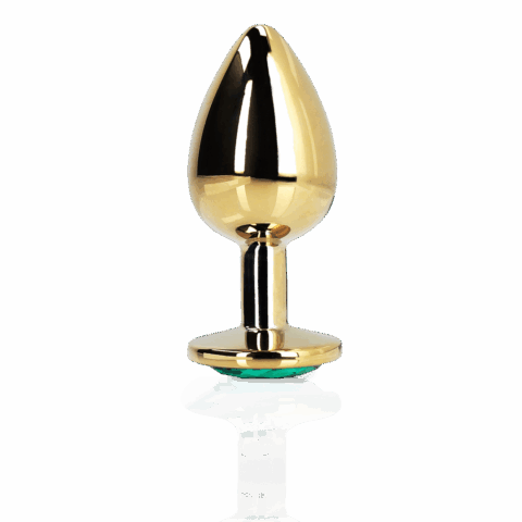 Ronde Gem Buttplug - Groot - Goud/Emerald Groen