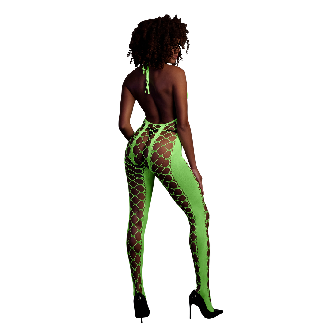 Bodystocking met Halterneck - One Size - Neon Groen - Afbeelding 3