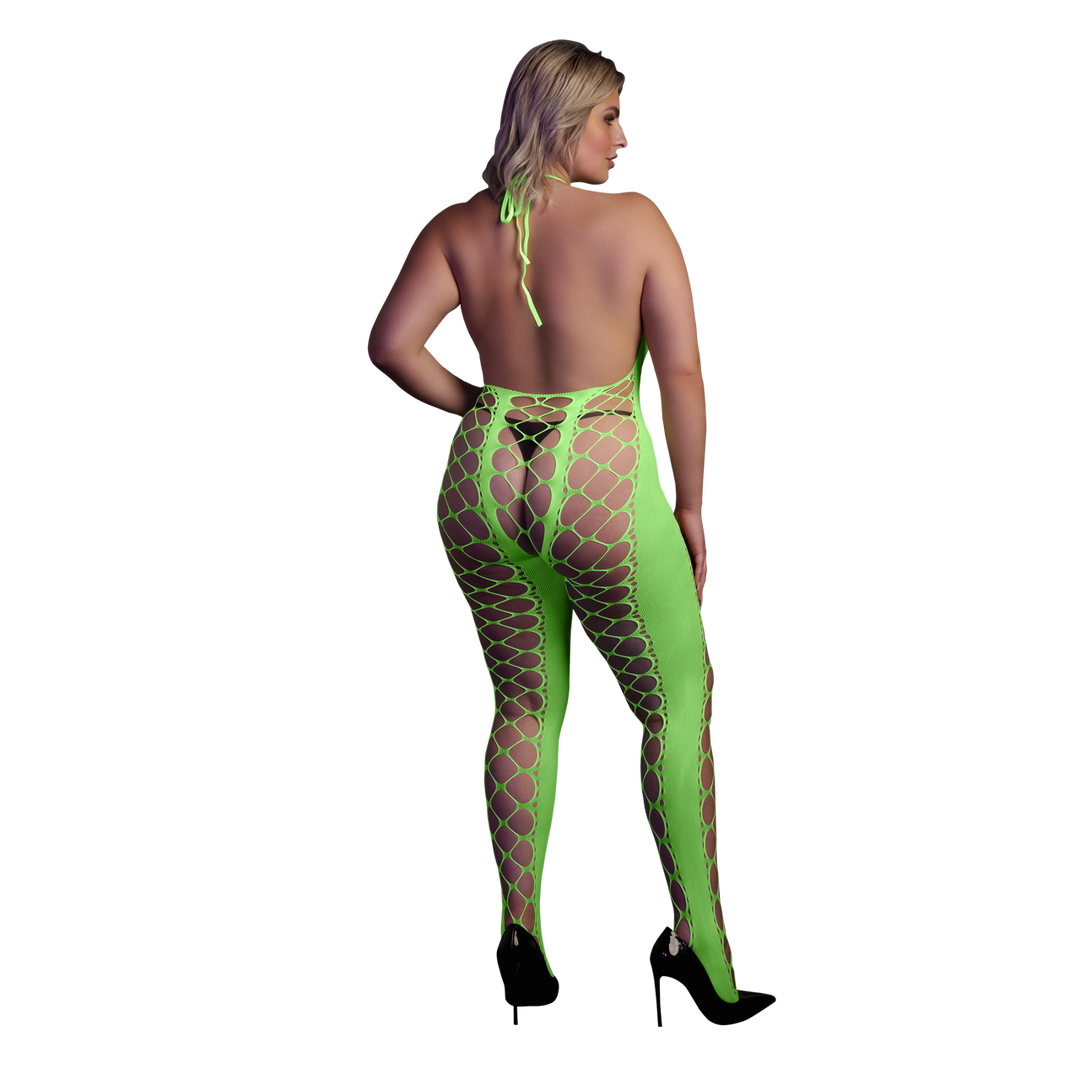 Bodystocking met Halterneck - Plus Size - Neon Groen - Afbeelding 3