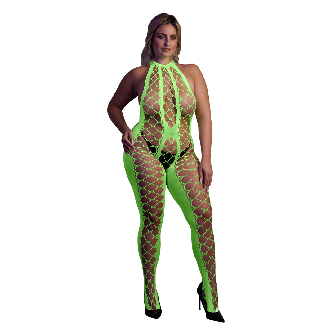 Bodystocking met Halterneck - Plus Size - Neon Groen