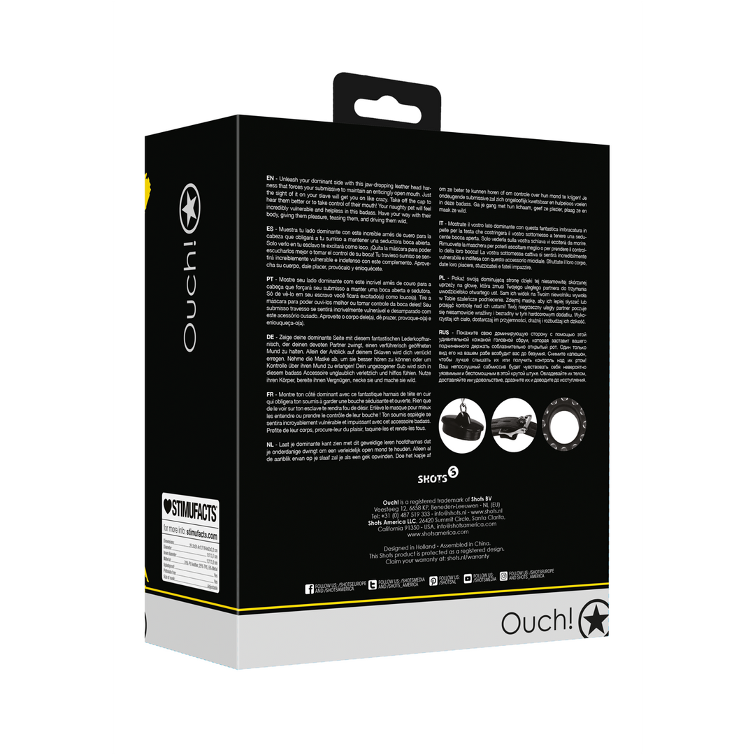 Open Mouth Gag Hoofdharnas met Plug Stopper - Zwart - Afbeelding 3