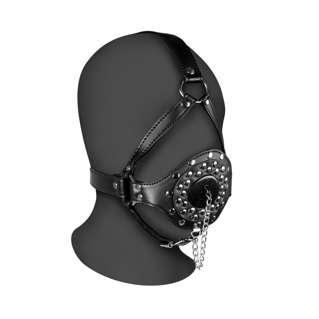 Open Mouth Gag Hoofdharnas met Plug Stopper - Zwart