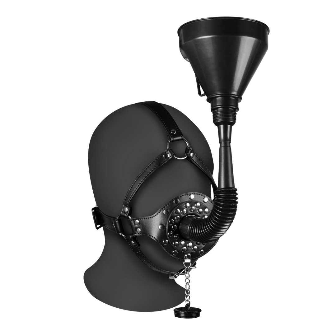 Open Mouth Gag Hoofdband met Trechter - Zwart
