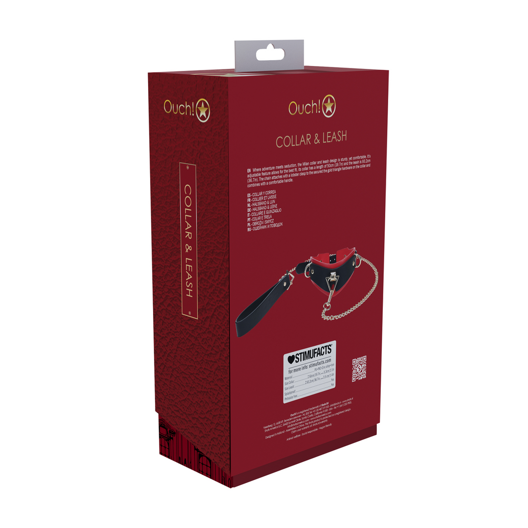 Milan Collectie - Halsband met Lijn - Zwart/Rood - Afbeelding 3