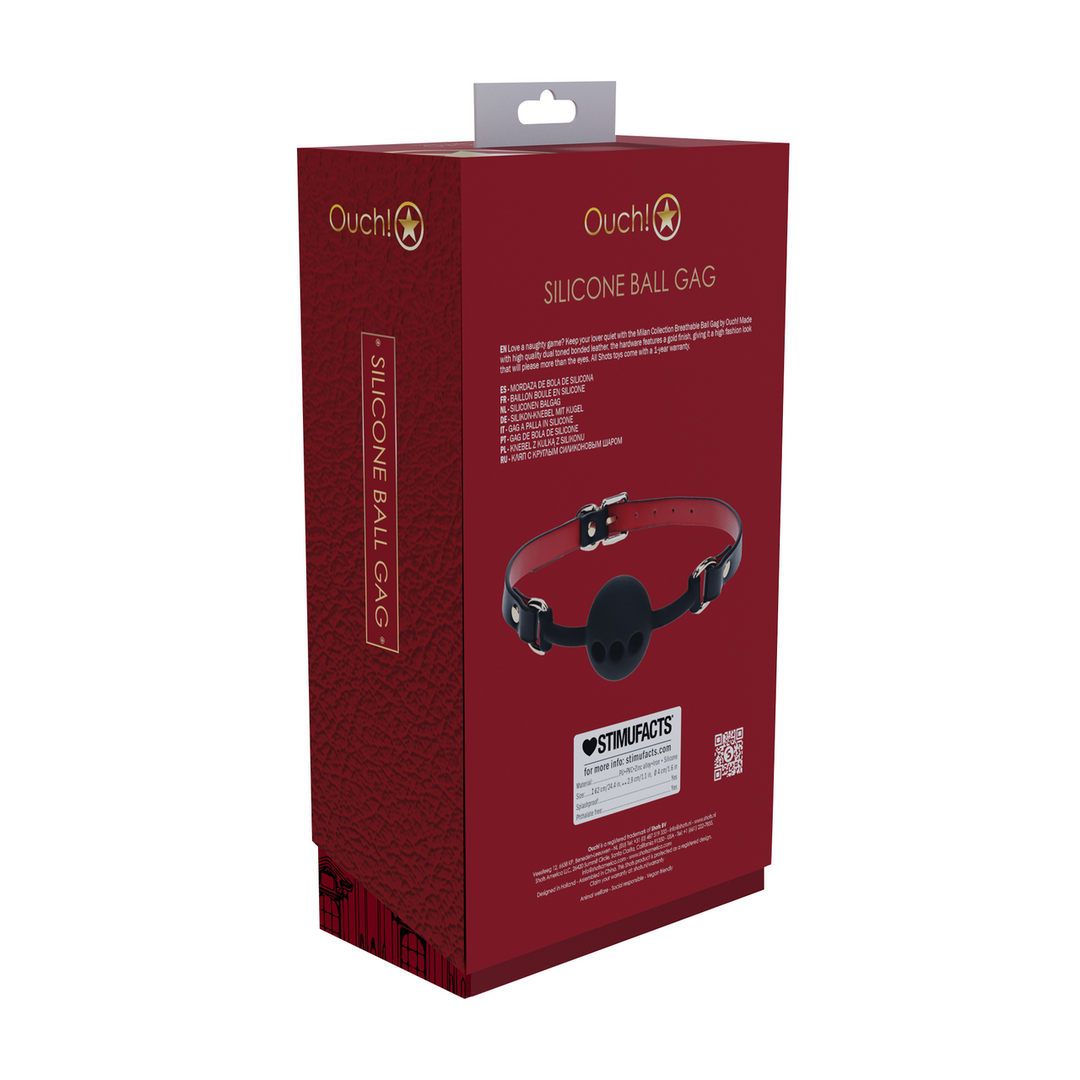 Milan Collectie - Siliconen Ball Gag - Zwart/Rood - Afbeelding 3