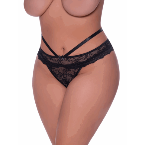 Peek-a-Boo Cheeky Panty - 2X - Zwart