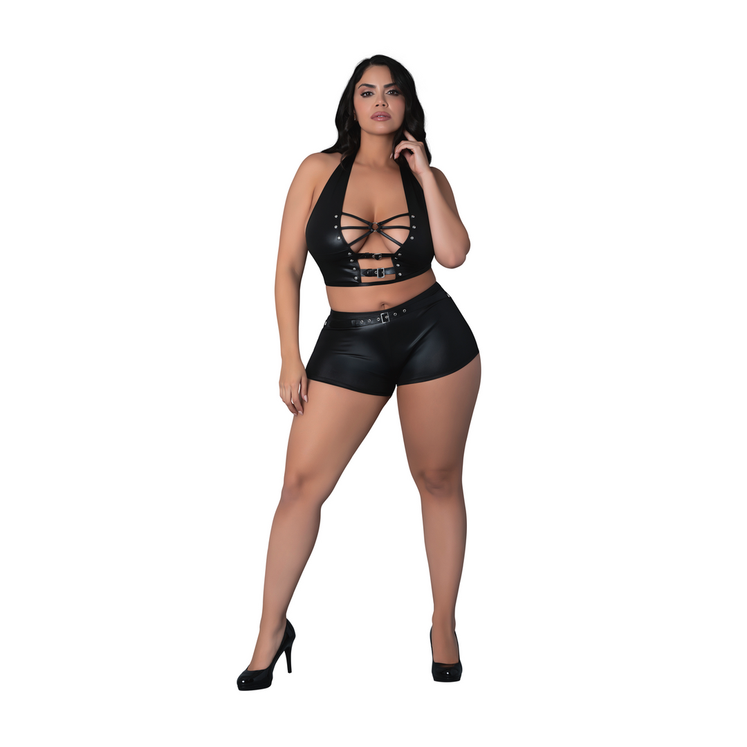 Thalia - Haltertop en Shorts met Ringen en Studs - 2X - Zwart