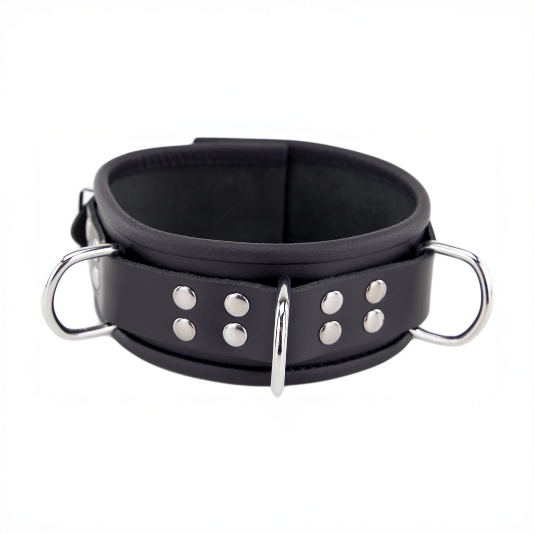 Leren Ketting 3 D Ringen - Zwart