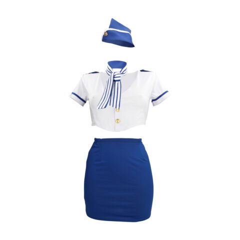 Stewardess Kostuum - S/M - Blauw/Wit