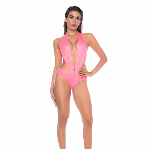 Bodysuit - L/XL - Wet Look Roze