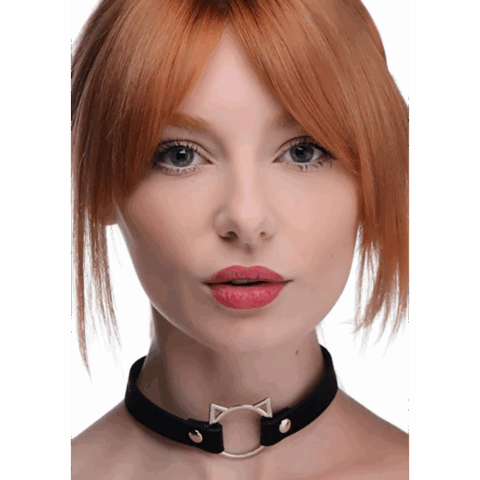Kinky Kitty Ring Slim Choker - PU Leer - Zwart