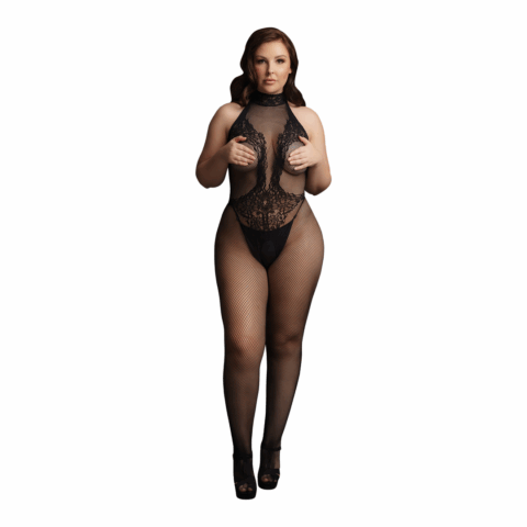 Visnet en Kanten Bodystocking - Plus Size