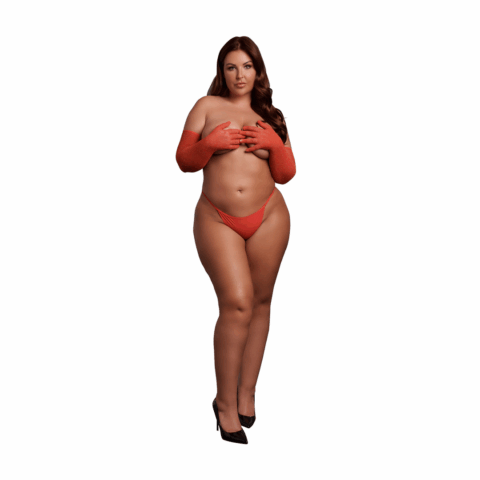 Glanzende Opera Handschoenen - Plus Size - Rood/Goud Glitter