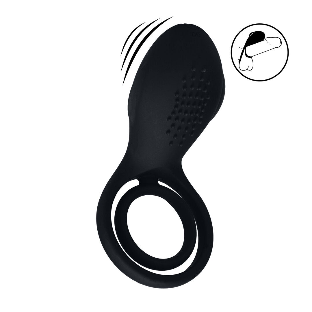 Vibrerende Cock- en Ballring met Vleugelstimulator - Zwart