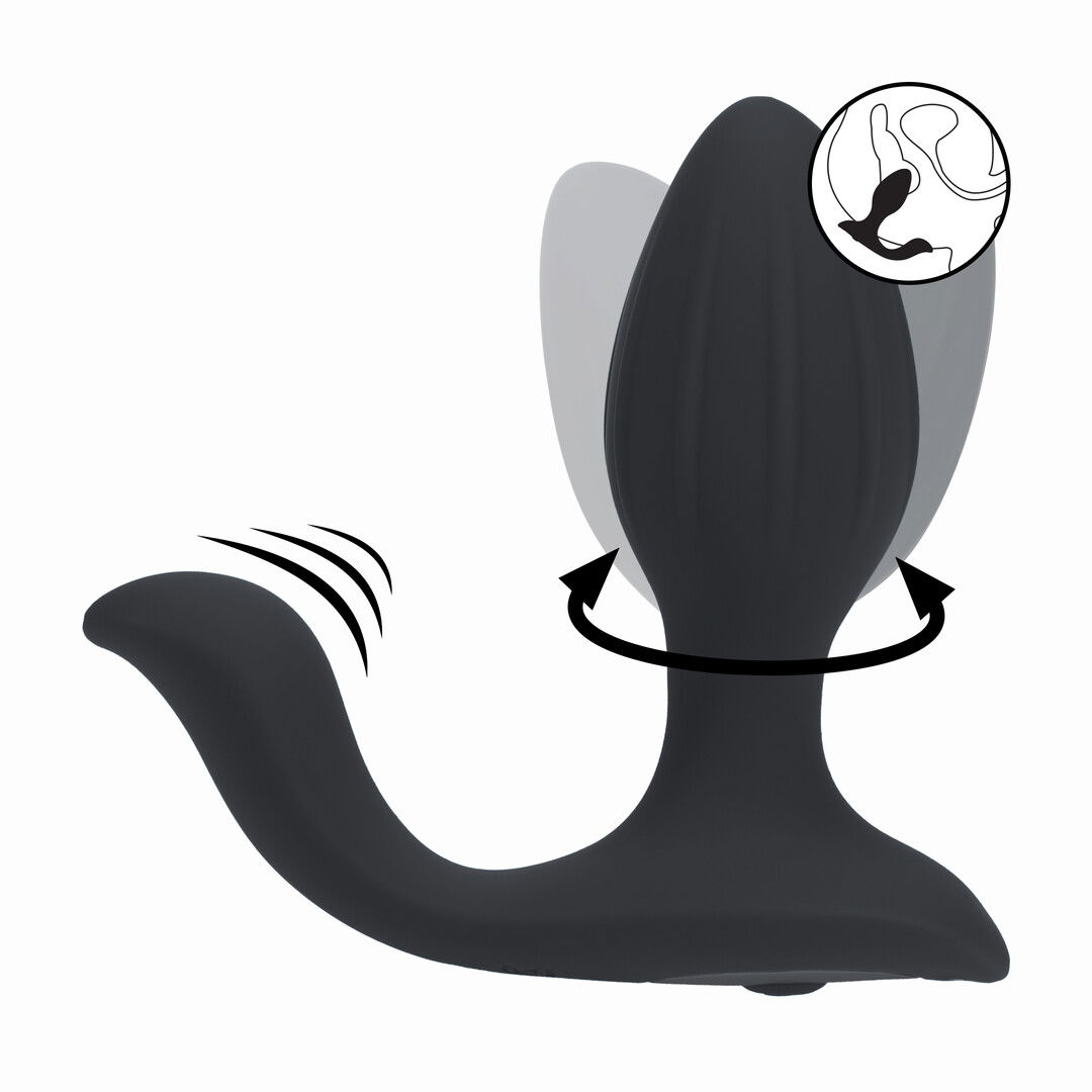 Vibrerende en Draaiende Siliconen Anale Plug met Bal Stimulator - Zwart