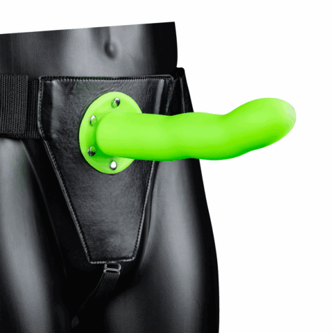 Glow in the Dark Curved Hollow Strap-On - 8 / 20 cm - Neon Groen