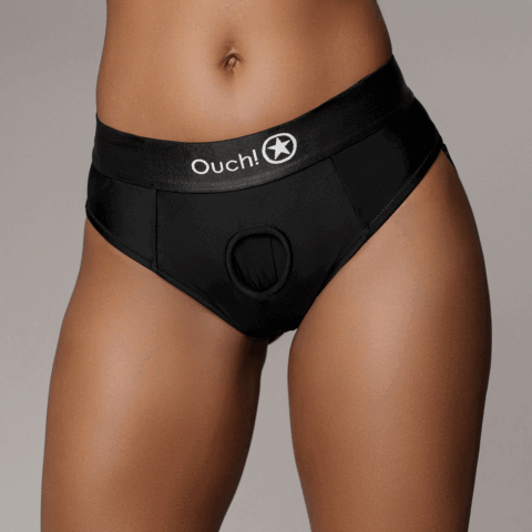 Vibrerende Strap-on Thong met Verwijderbare Butt Straps - M/L - Zwart
