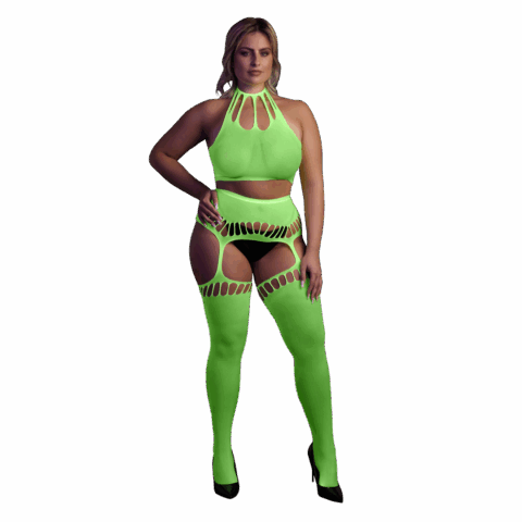Twee Delige Set met Crop Top en Kousen - Plus Size - Neon Groen