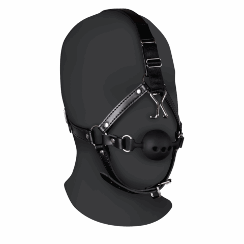 Hoofdharnas met ademende ball gag en neus haken - Zwart