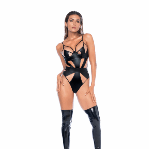 Bodysuit - L - Glanzend Zwart