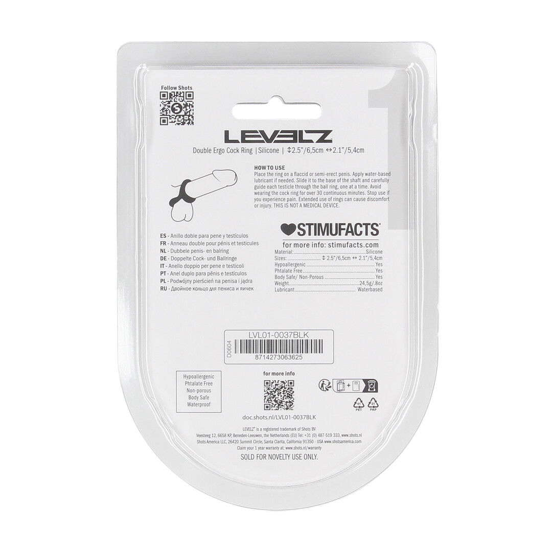 Double Ergo Siliconen Cockring - Zwart - Afbeelding 3