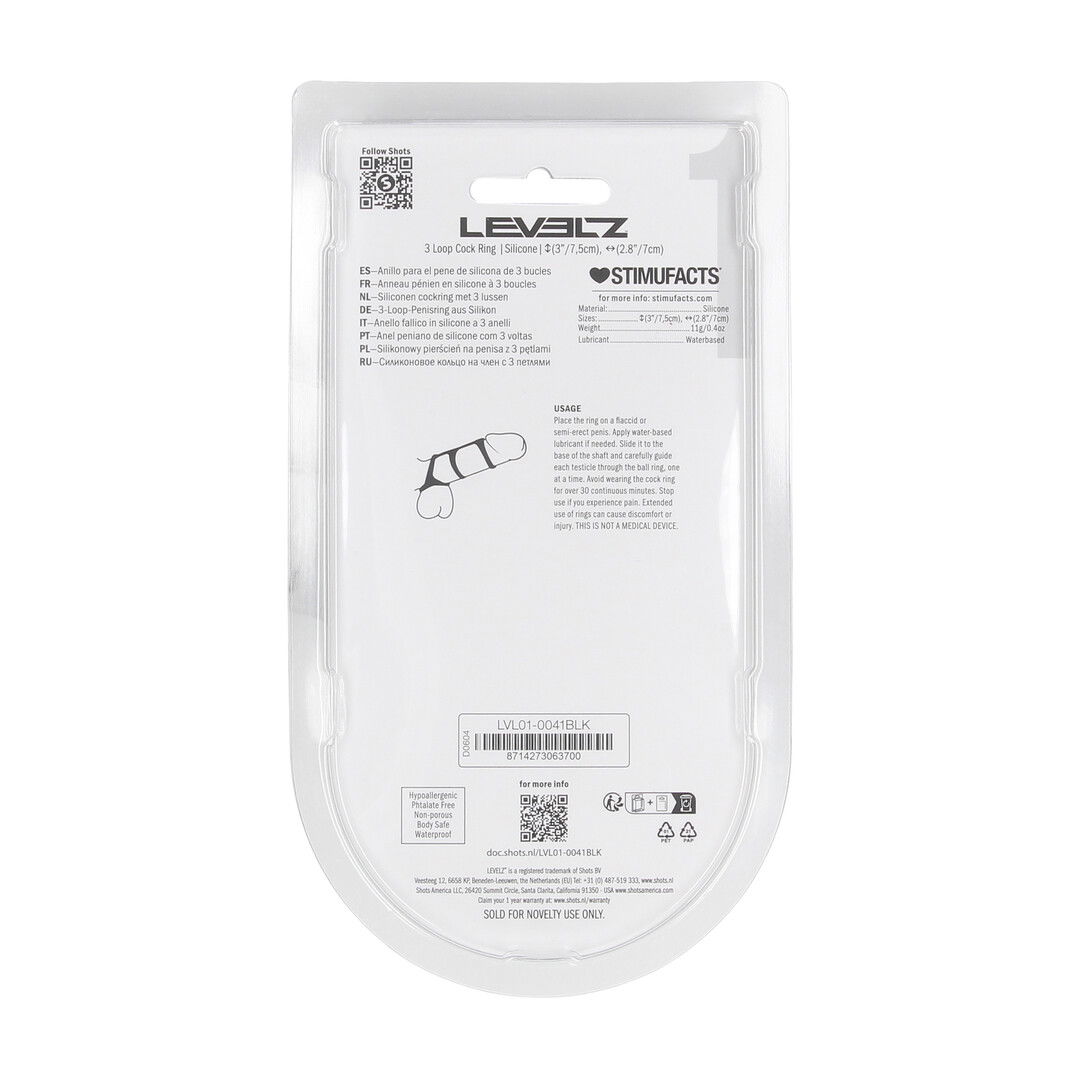 3 Lussen Siliconen Cockring - Zwart - Afbeelding 3