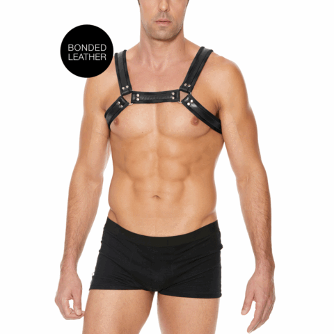 Leren Bulldog Harnas met Gespen - S/M