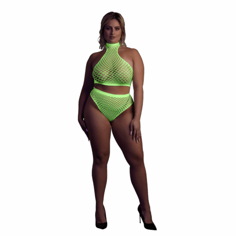 Turtle Neck en High Waist Slip - Plus Size - Neon Groen