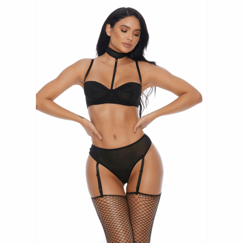Right Sheer Right Now - Bh en Slip met Suspenderbanden - XL