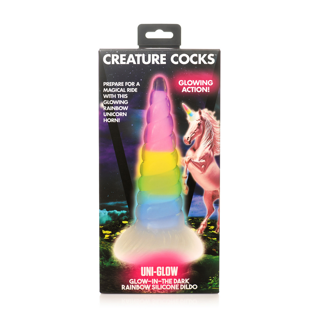 UniGlow - Glow-in-the-Dark Regenboog Siliconen Dildo - Afbeelding 3