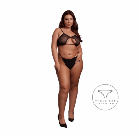 Mesh bh met sleutelgat, dubbele bandjes aan de achterkant en verstelbare bandjes - Zwart