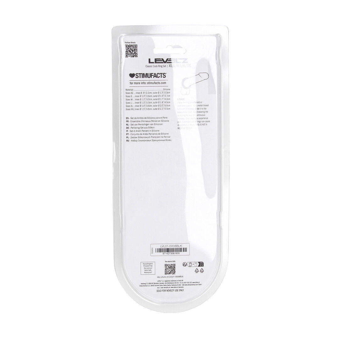 Classic Silicone Cockring Set van 6 - Zwart - Afbeelding 3