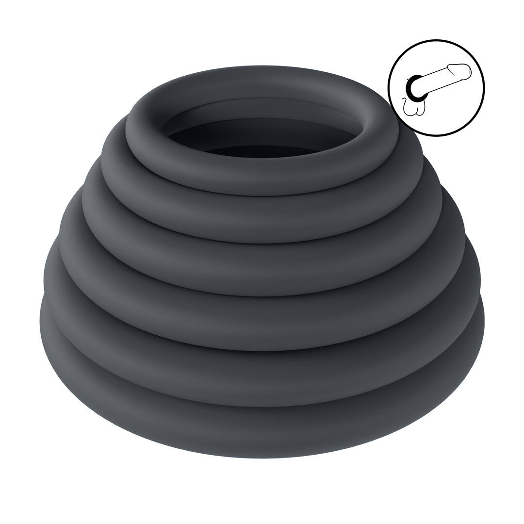 Classic Silicone Cockring Set van 6 - Zwart