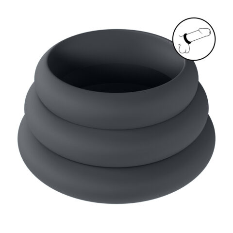 Wide O Siliconen Cockring Set van 3 - S/M/L - Zwart
