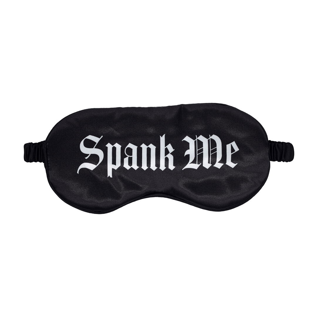 Spank Me - Gedrukte Satijnen Masker - Zwart