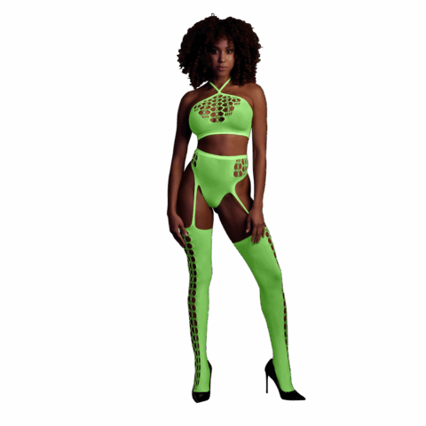 Twee Delige Set met Crop Top en Kousen - One Size - Neon Groen