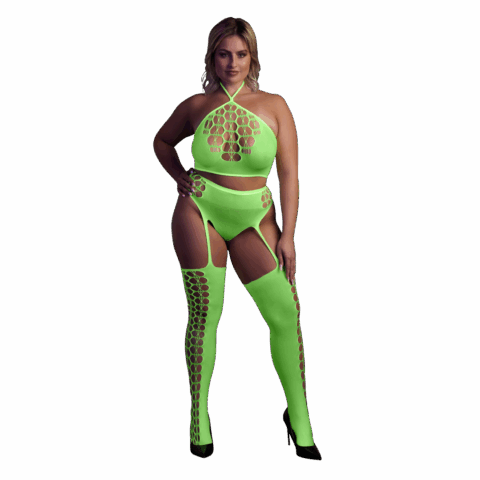 Twee-delige set met crop top en kousen - Plus Size - Neon Groen
