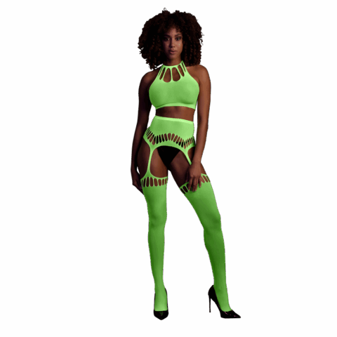 Twee-delige set met crop top en panty - One size - Neon groen