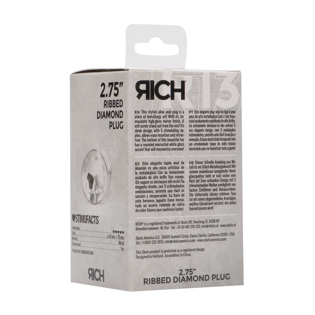 Geribbelde Diamant Plug - 2.8 / 7 cm - Zilver - Afbeelding 3