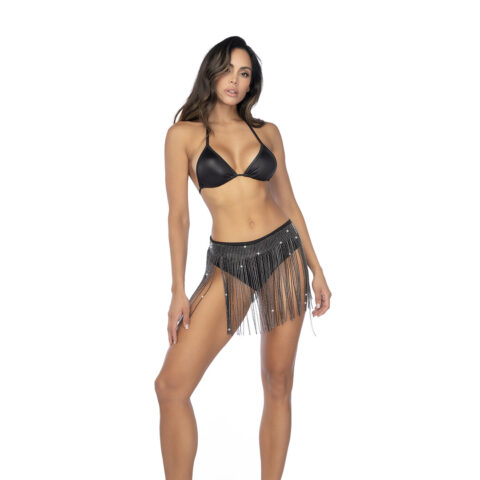 Glam Fringe Riem - Één maat - Zwart/Rhinestone