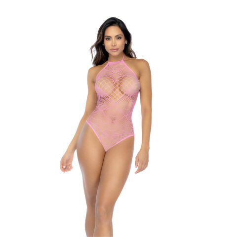 Hart Visnet Bodysuit met Hartdetail - One Size - Bubbelgum Roze