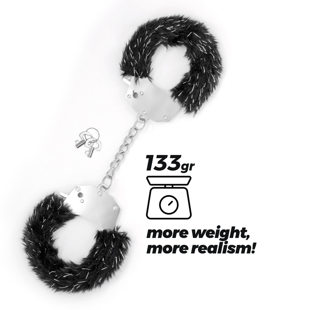 Spangle - Metalen Handboeien met Pluche - Zwart - Afbeelding 3