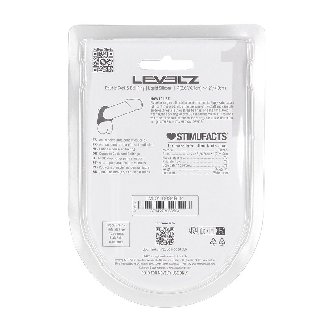 Dubbele Vloeibare Siliconen Penis- en Balring - Zwart - Afbeelding 3