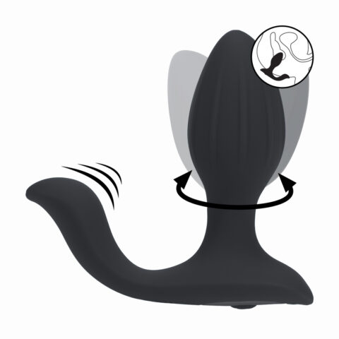 Vibrerende en Draaiende Siliconen Anale Plug met Bal Stimulator - Zwart