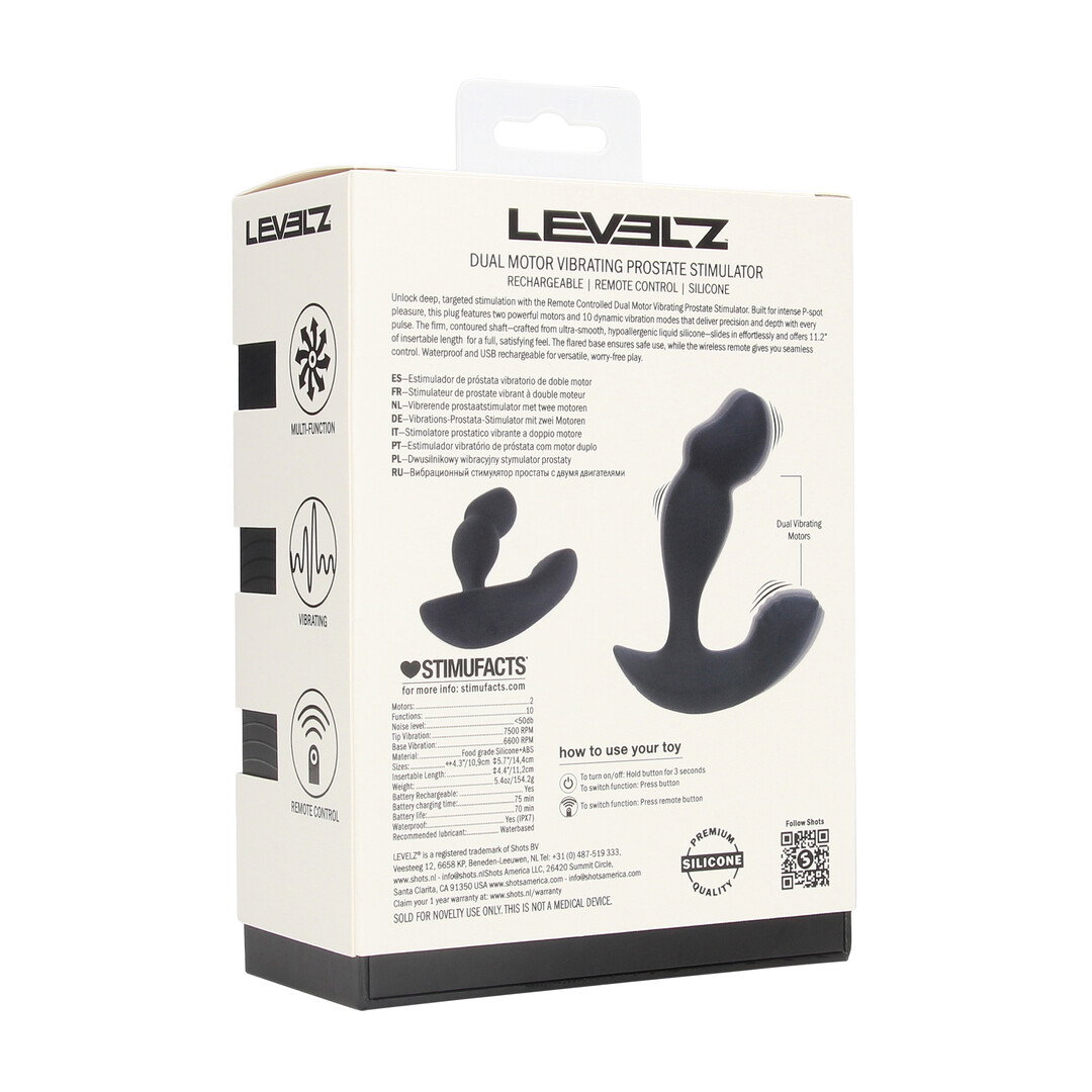 Dual Motor Afstandsbediening Dual Motor Vibrerende Vloeibare Siliconen Prostaat Stimulator - Zwart - Afbeelding 3