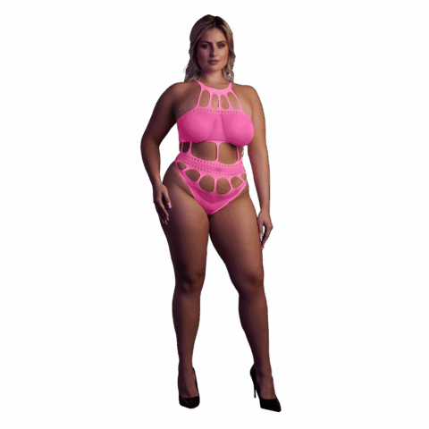 Body met Griekse Halslijn - Grote Maten - Neon Roze