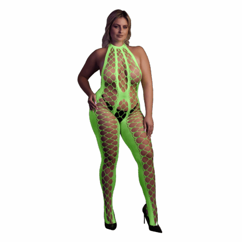 Bodystocking met Halterneck - Plus Size - Neon Groen