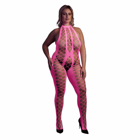 Bodystocking met Halterneck - Plus Size - Neon Roze