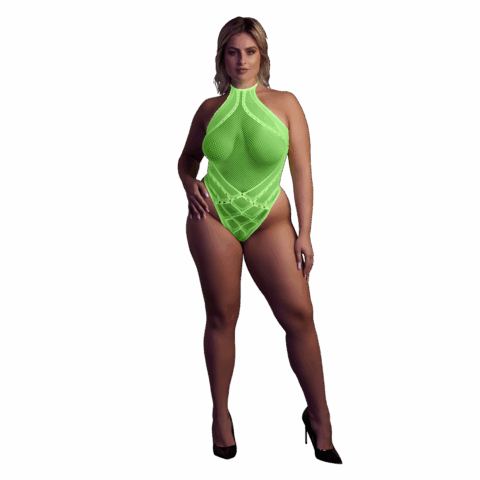 Body met Halternek - Plus Size - Neon Groen