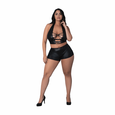 Thalia - Haltertop en Shorts met Ringen en Studs - 2X - Zwart